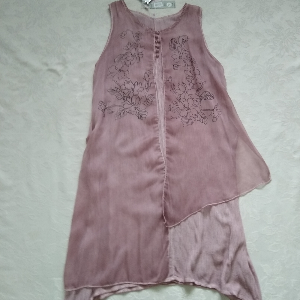 New🎀 Pretty Angel linen blend chiffon overlay asymmetric